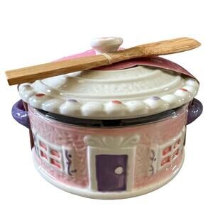 Pink Gingerbread House Brie Cheese Baker with Lid Bakeshop Christmas 2024 New